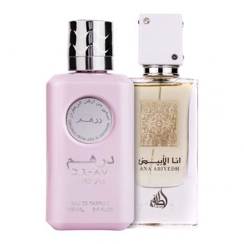 Pachet 2 parfumuri Dirham Wardi 100 ml si Ana Abiyedh White 60 ml