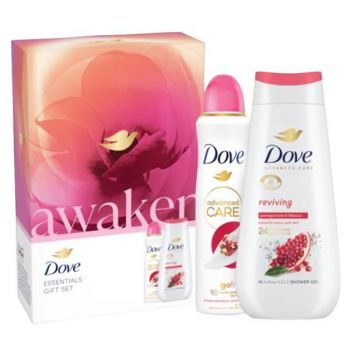 Set Cadou Dove Awaken Essentials Gift Set - Gel de Dus Advanced Care Reviving Pomegranate & Hibiscus Shower Gel, 225 ml + Deodorant Spray Advanced Care Go Fresh Pomegranate & Lemon Verbena, 150 ml