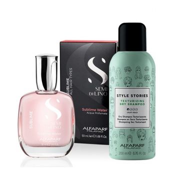 Set Alfaparf Sampon uscat Style Stories 200 ml + Apa parfumata pentru par si corp Sublime Water 50 ml