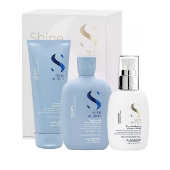 Set Alfaparf Semi di Lino Density Thickening, Sampon 250 ml + Balsam 200 ml + Fluid pentru stralucire All-in-1 Diamond Illuminating, 125 ml