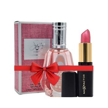 Set Cadou secret santa Xmas, Parfum Ard Al Zaafaran 50 ml, Ruj Max Factor