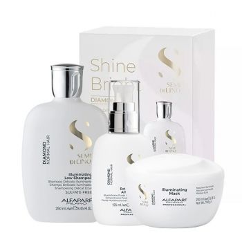 Set pentru stralucire Alfaparf Semi Di Lino Diamond Iluminating cu Sampon, 250 ml + Masca, 200 ml + Fluid pentru stralucire, 125 ml