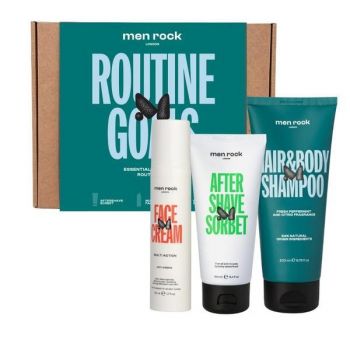 Set cadou Men Rock Routine Goals Essential Grooming Routine Kit ( sorbet dupa barbierit 100 ml + crema de fata 50 ml + sampon 200 ml )