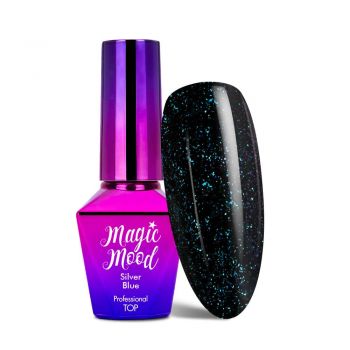 Top Coat cu sclipici Molly Lac Magic Mood Silver Blue 10ml - MM-SB