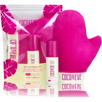 Coco & Eve Sunny Honey Ultimate Glow Travel Kit spumă auto-bronzantă cu mănușă aplicatoare pachet pentru calatorie