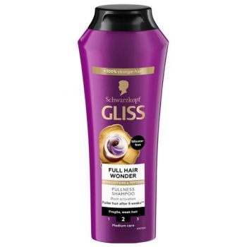 Sampon cu Cafeina si Peptide pentru Par Fragil - Schwarzkopf Gliss Full Hair Wonder Fullness Shampoo for Fragile, Weak Hair, 250 ml