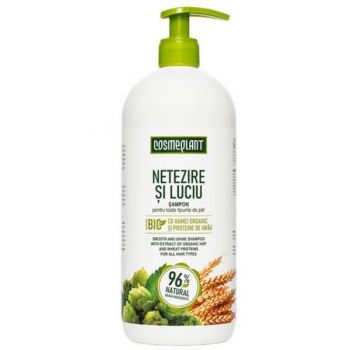 Sampon Netezire si Luciu cu extract de hamei organic si proteine de grau Cosmeplant, 1000 ml