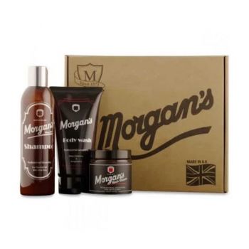 Set Cadou de ingrijire pentru barbati Morgan's Pomade ( Sampon 250 ml + Gel de dus 150 ml + Crema par 120 ml )