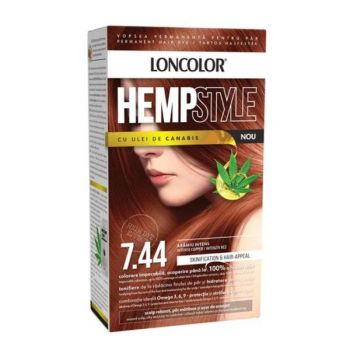 Vopsea Permanenta pentru Par cu Amoniac - Loncolor HempStyle, nuanta 7.44 Aramiu Intens, 1 pachet