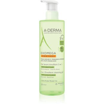 A-Derma Exomega Control 2 in 1 emollient cleansing gel gel de duș pentru piele uscata spre atopica